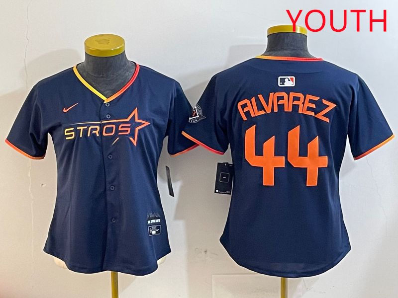 Youth Houston Astros 44 Alvarez Drak Blue Three generations Joint Name 2025 Nike MLB Jersey style 410